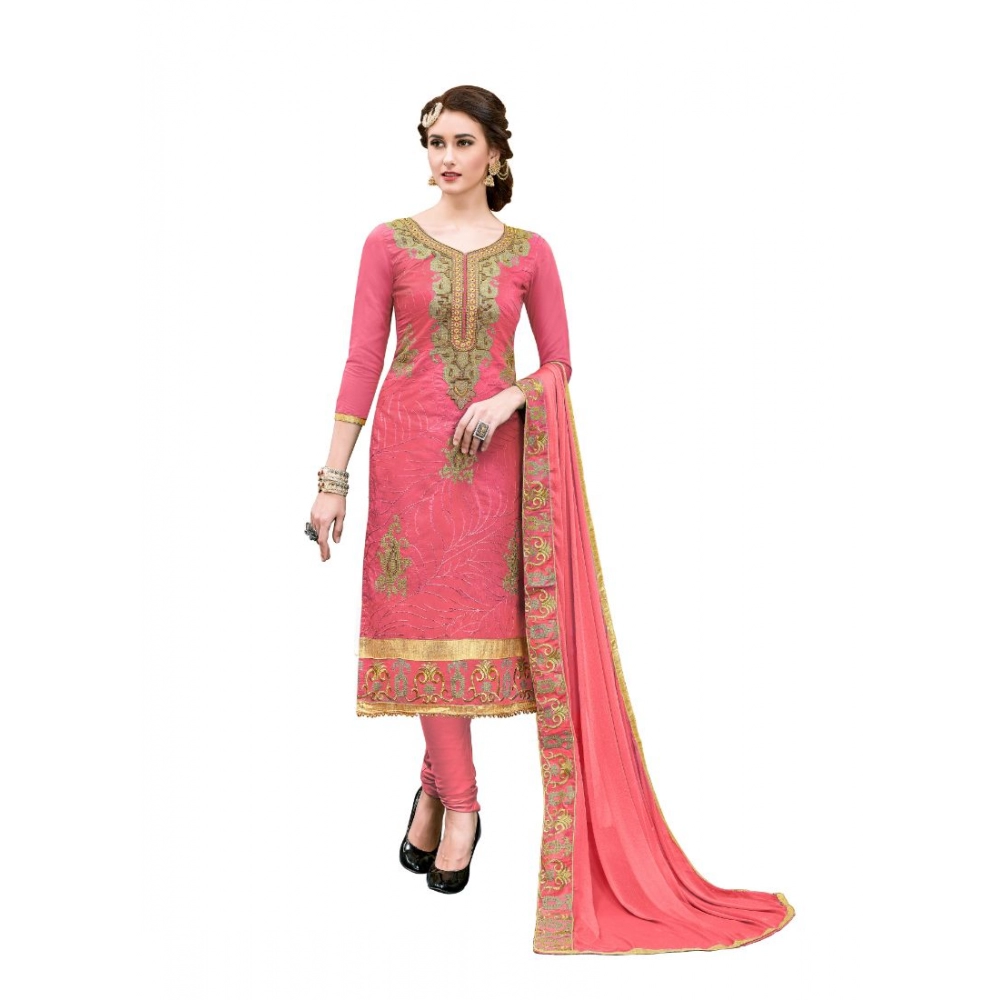 Femilyn Women's Chanderi Cotton Unstitched Salwar-Suit Material With Dupatta (Pige , 2-2.5mtrs)