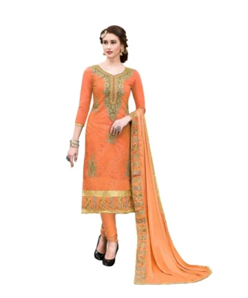 Femilyn Women's Chanderi Cotton Unstitched Salwar-Suit Material With Dupatta (Oranage, 2-2.5mtrs)
