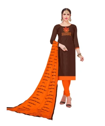 Femilyn Women's Modal Silk Unstitched Salwar-Suit Material With Dupatta (Brown, 2-2.5mtrs)