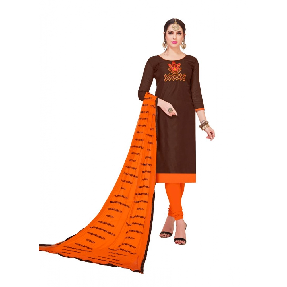 Femilyn Women's Modal Silk Unstitched Salwar-Suit Material With Dupatta (Brown, 2-2.5mtrs)