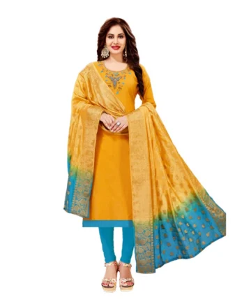 Femilyn Women's Slub Cotton Unstitched Salwar-Suit Material With Dupatta (Yellow, 2-2.5mtrs)