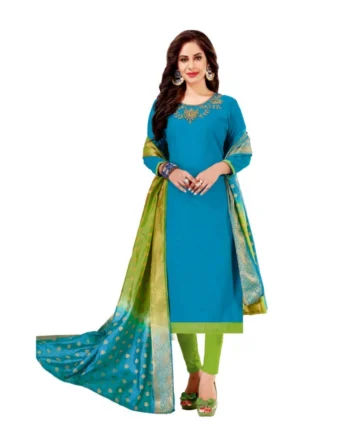 Femilyn Women's Slub Cotton Unstitched Salwar-Suit Material With Dupatta (Blue, 2-2.5mtrs)