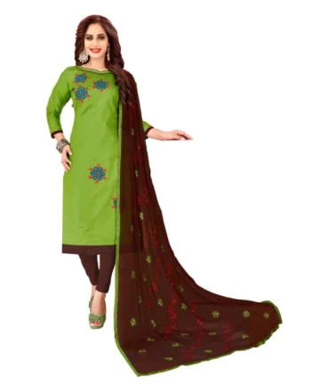 Femilyn Women's Glaze Cotton Unstitched Salwar-Suit Material With Dupatta (Green, 2-2.5mtrs)