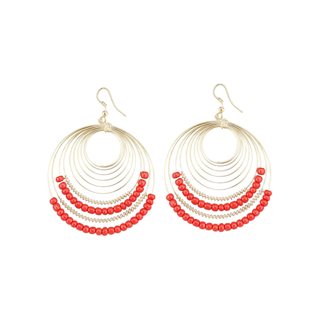 Femilyn Women's Alloy Hook Dangler Hanging Beads Earrings-Gold