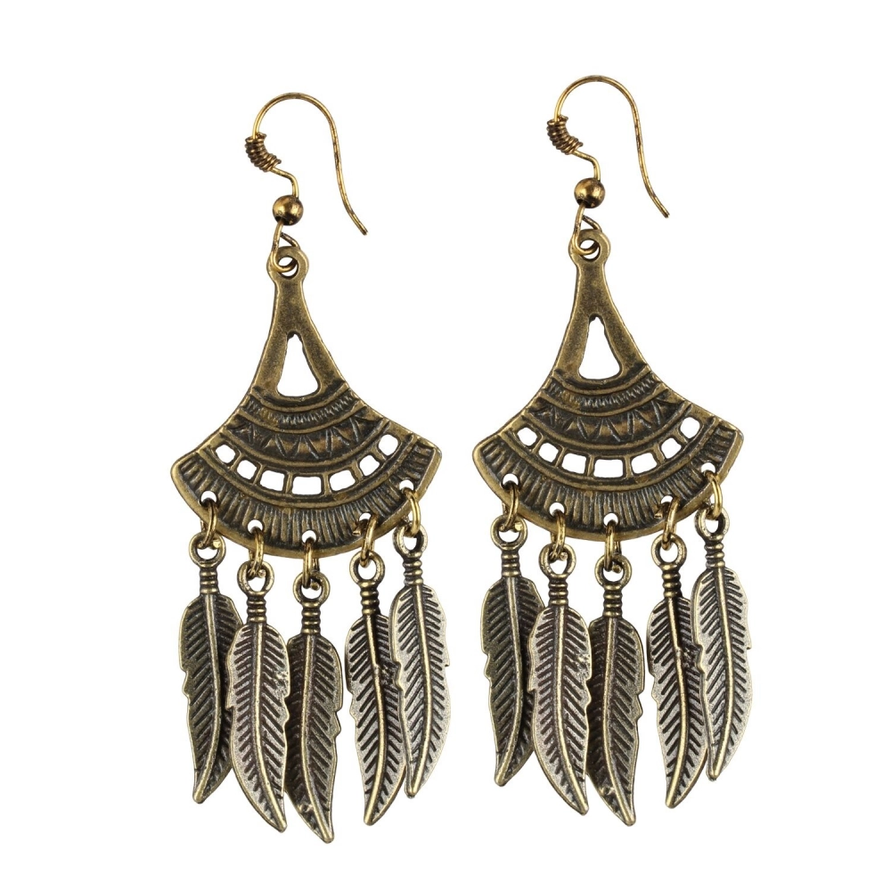 Femilyn Women's Gold Plated Leaf Design Earrings-Gold