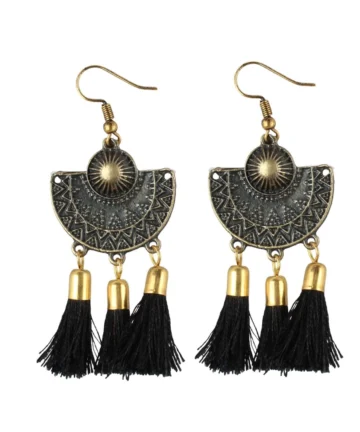 Femilyn Women's Gold Plated Tassel Fashion Earrings-Black