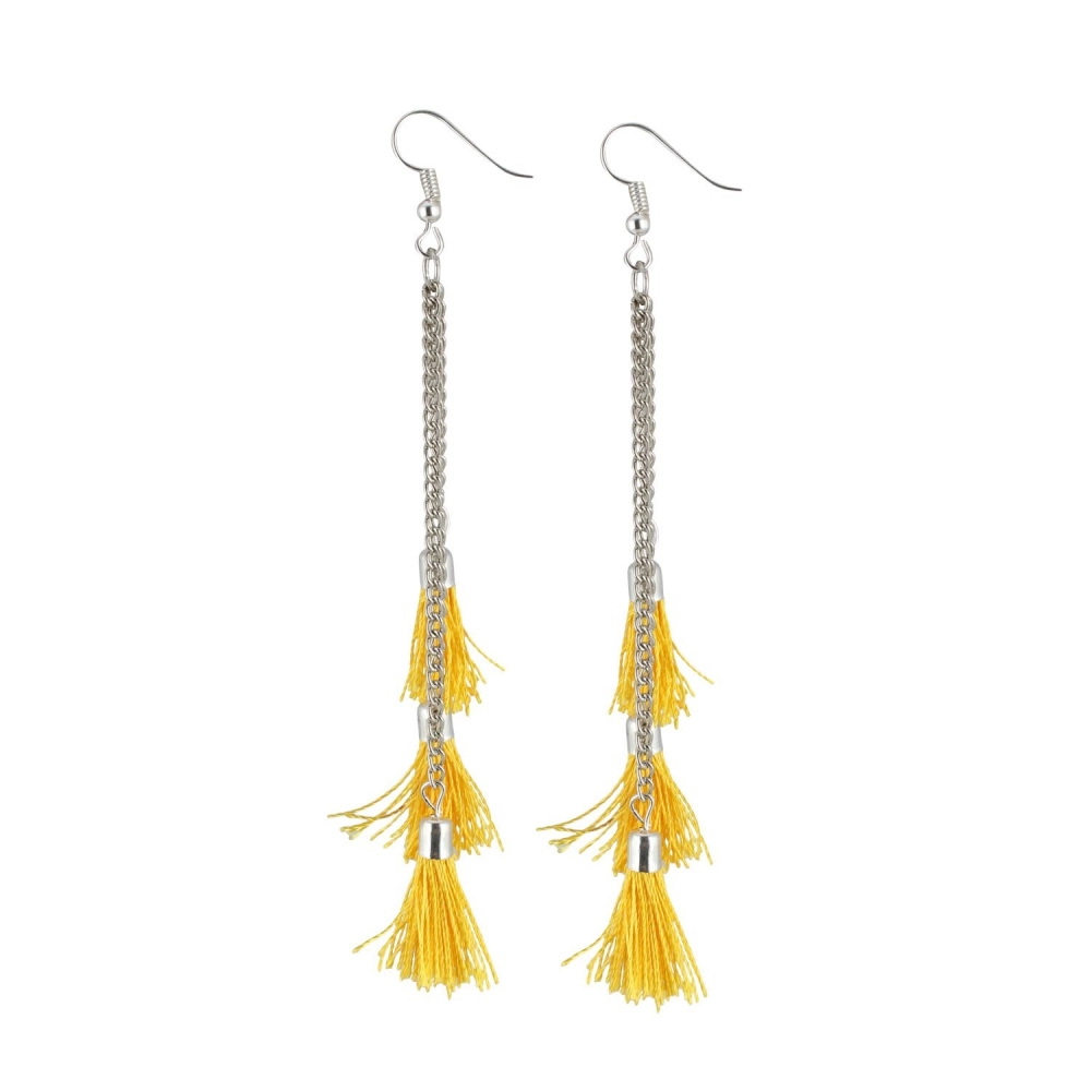 Femilyn Women's Silver Plated Hook Dangler Hanging Tassel Fashion Earrings-Silver