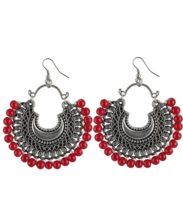 Femilyn Women's Silver Plated Hook Dangler Hanging Beads Earrings-Silver