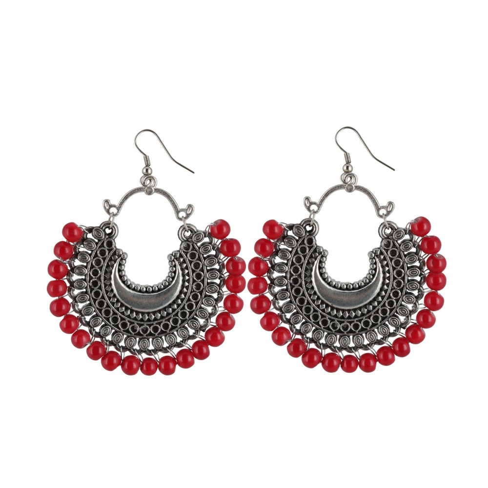 Femilyn Women's Silver Plated Hook Dangler Hanging Beads Earrings-Silver