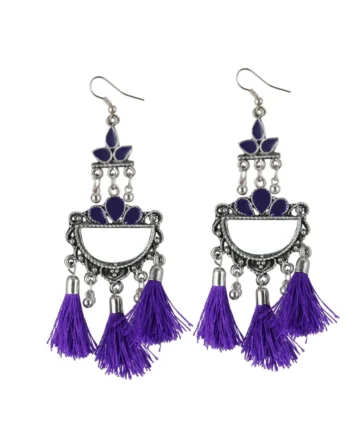 Femilyn Women's Silver Plated Afgani Tassel Earrings-Purple