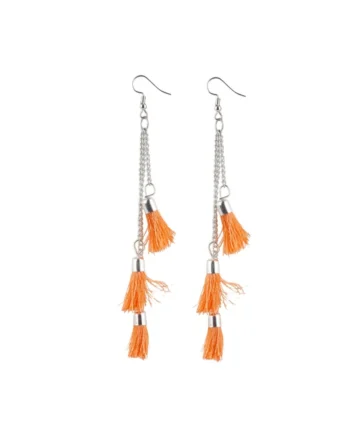 Femilyn Women's Tassels Beads Hook Dangler Hanging Hanging Earrings-Orange