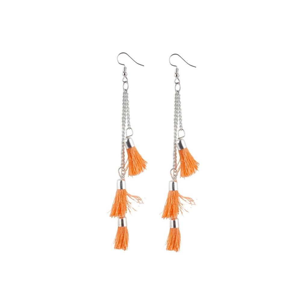 Femilyn Women's Tassels Beads Hook Dangler Hanging Hanging Earrings-Orange