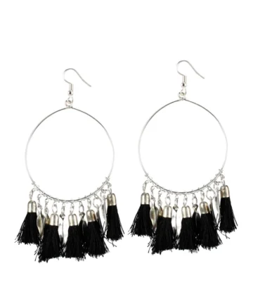 Femilyn Women's Alloy Hook Dangler Hanging Tassel Fashion Earrings-Black