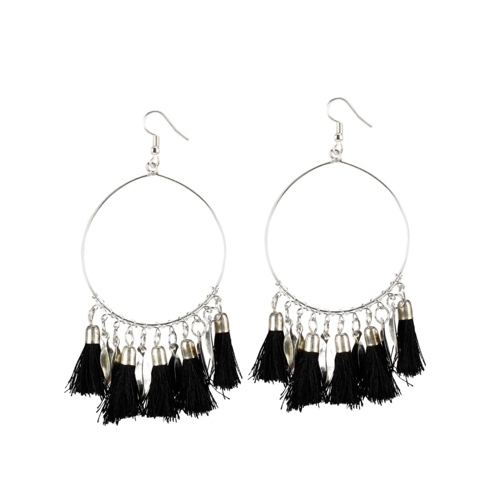 Femilyn Women's Alloy Hook Dangler Hanging Tassel Fashion Earrings-Black