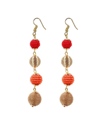 Femilyn Women's Gold Plated Hook Dangler Hanging Tassel Earrings-Golden,Red