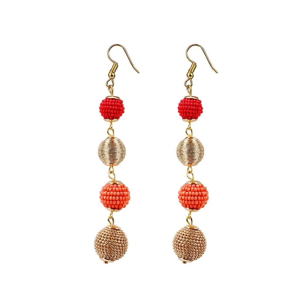 Femilyn Women's Gold Plated Hook Dangler Hanging Tassel Earrings-Golden,Red