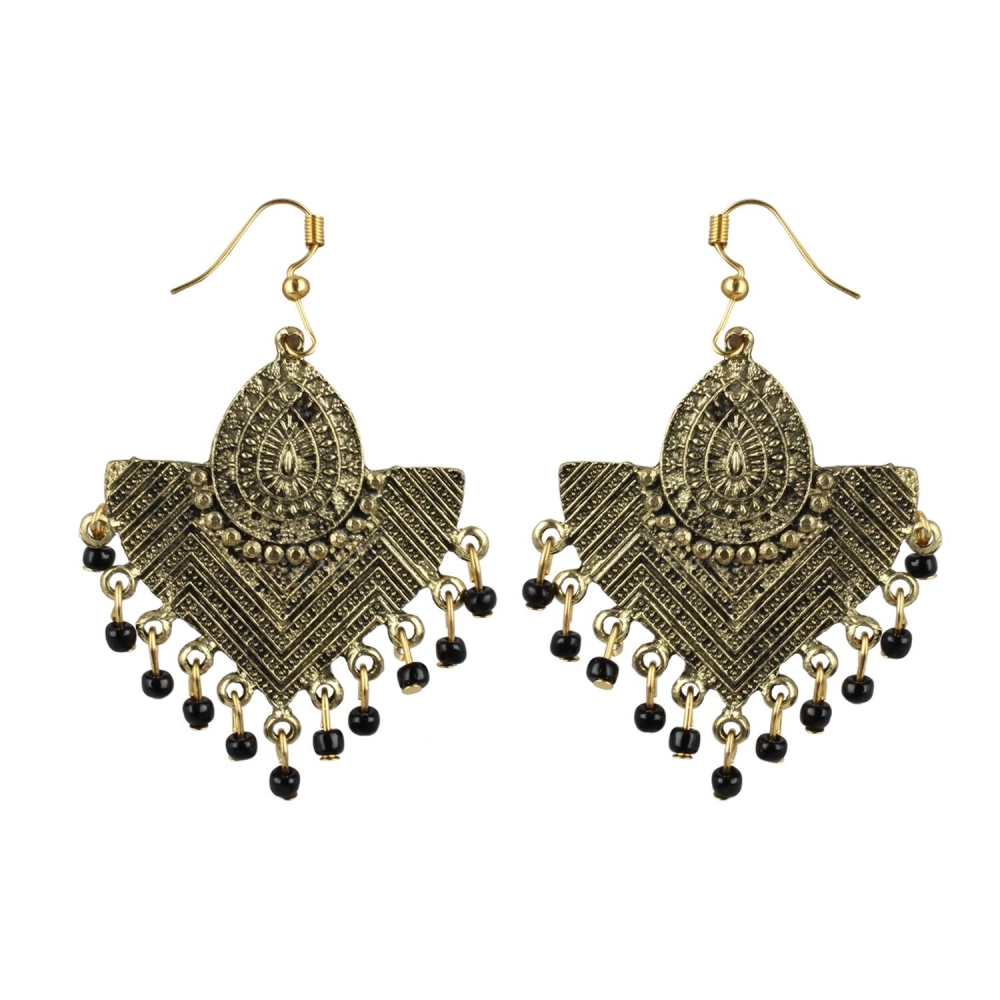 Femilyn Women's Gold Plated, Beads Hook Dangler Hanging Tassel Earrings-Gold