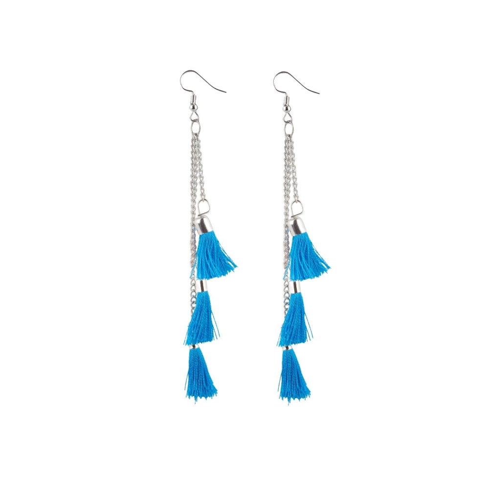 Femilyn Women's Tassels Beads Hook Dangler Hanging Hanging Earrings-Blue