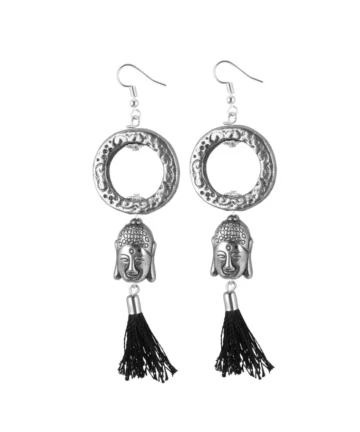 Femilyn Women's Oxidized Silver plated Buddha Style Earrings-Silver