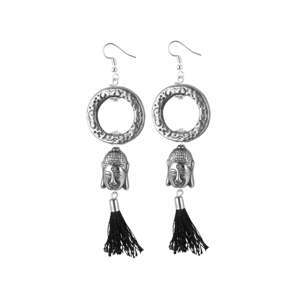 Femilyn Women's Oxidized Silver plated Buddha Style Earrings-Silver