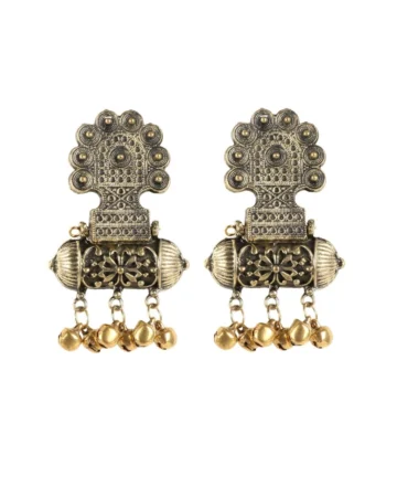 Femilyn Women's Gold Plated Hook Dangler Hanging Afgani Earrings-Gold