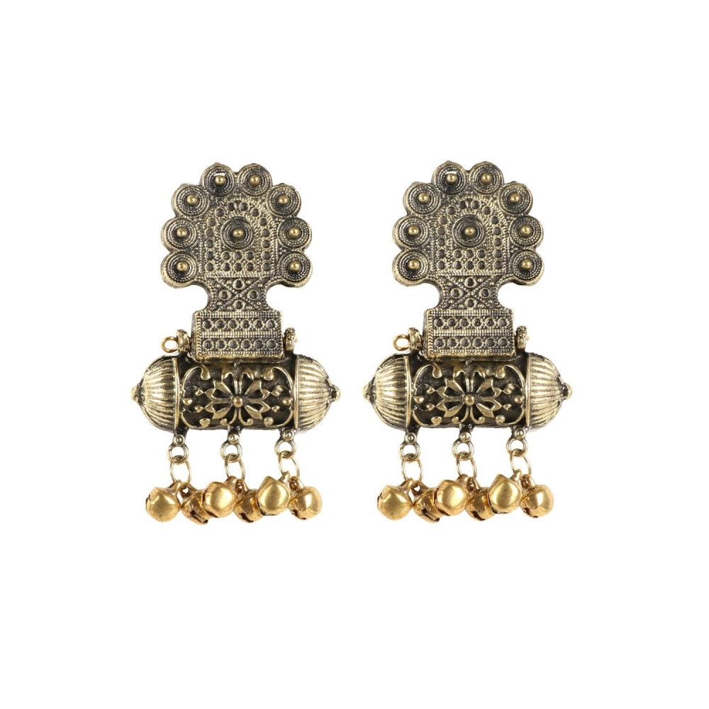 Femilyn Women's Gold Plated Hook Dangler Hanging Afgani Earrings-Gold