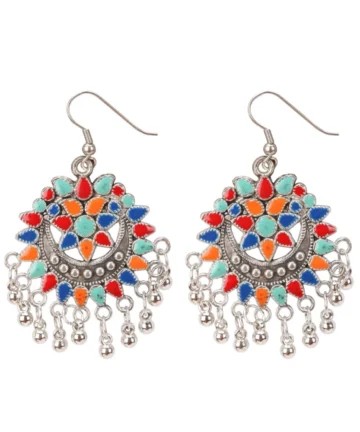Femilyn Women's Oxidize Silver plated Hook Dangler Hanging Afgani Earrings-Multicolour