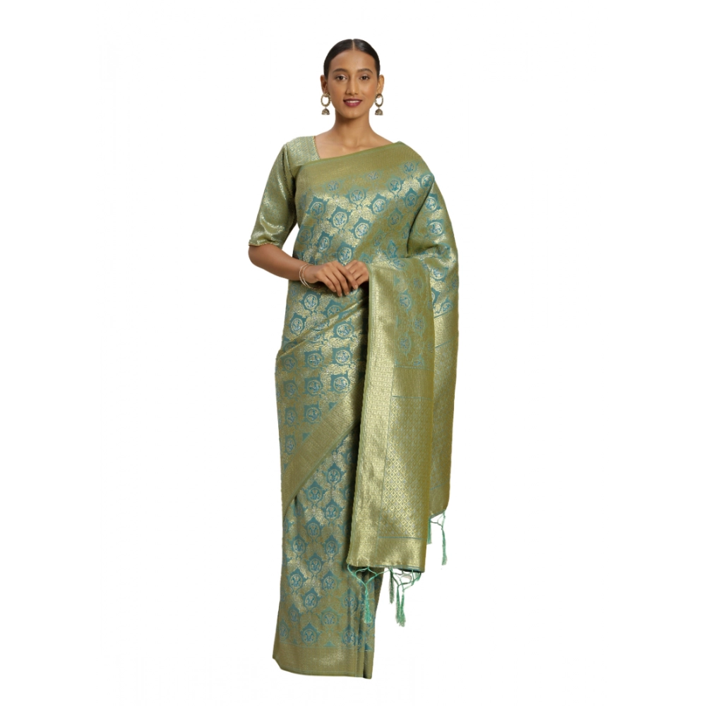 Femilyn Women's Banarasi silk Saree with Blouse (Sky blue, 5-6mtr)