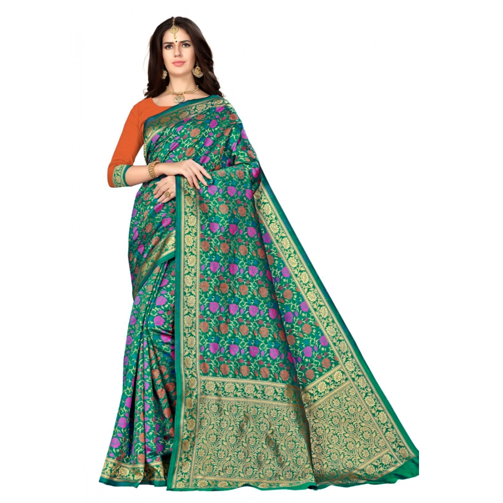 Femilyn Women's Banarasi silk Saree with Blouse (Multi, 5-6mtr)
