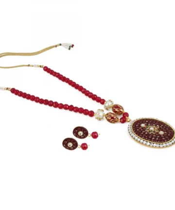 Stylish Maroon Golde Plated Traditional Kundan Necklace Set with Earrings