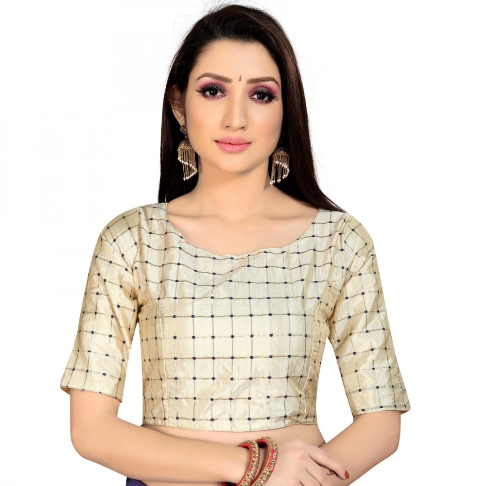 Femilyn Women's Brocade, Inner-Cotton Full Stitched Padded Blouse (Chiku )
