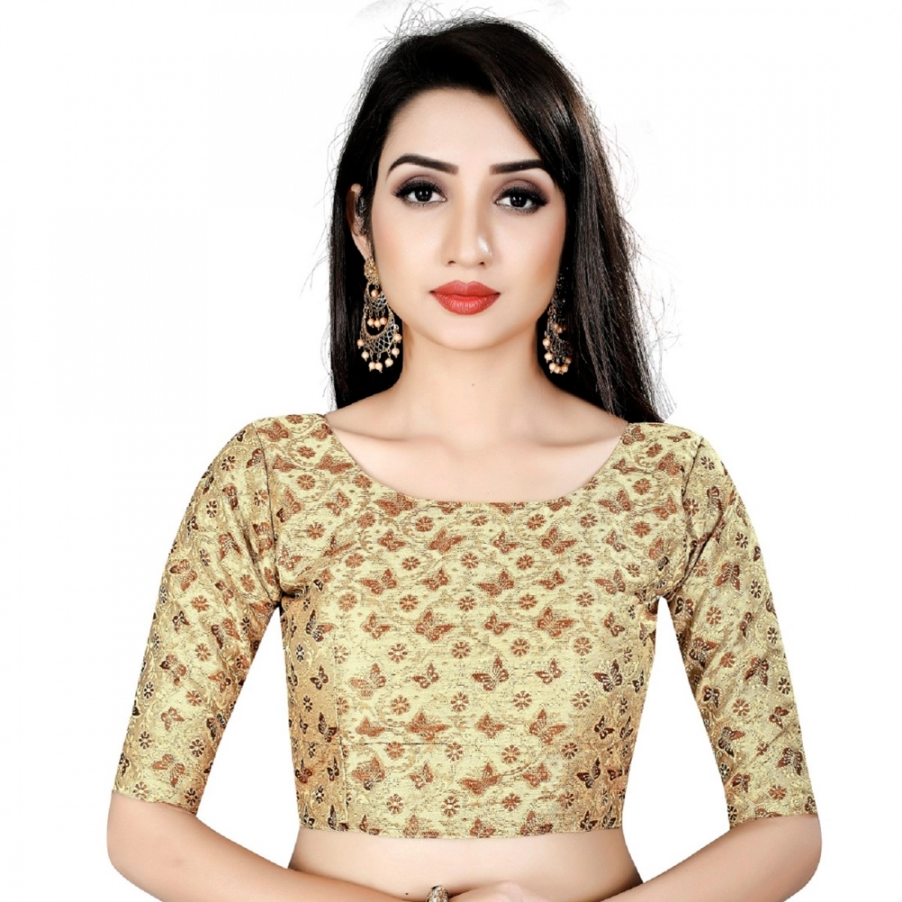 Femilyn Women's Brocade, Inner-Cotton Full Stitched Padded Blouse (Chiku cofee)