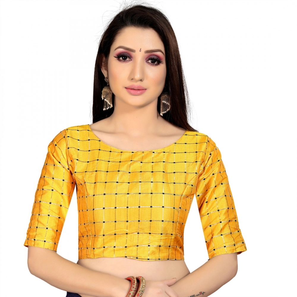 Femilyn Women's Brocade, Inner-Cotton Full Stitched Padded Blouse (Yellow )