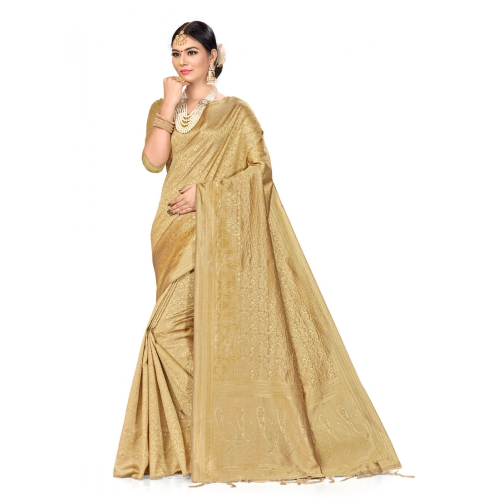 Femilyn Women's Banarasi Silk Saree (Cream, 5-6mtrs)