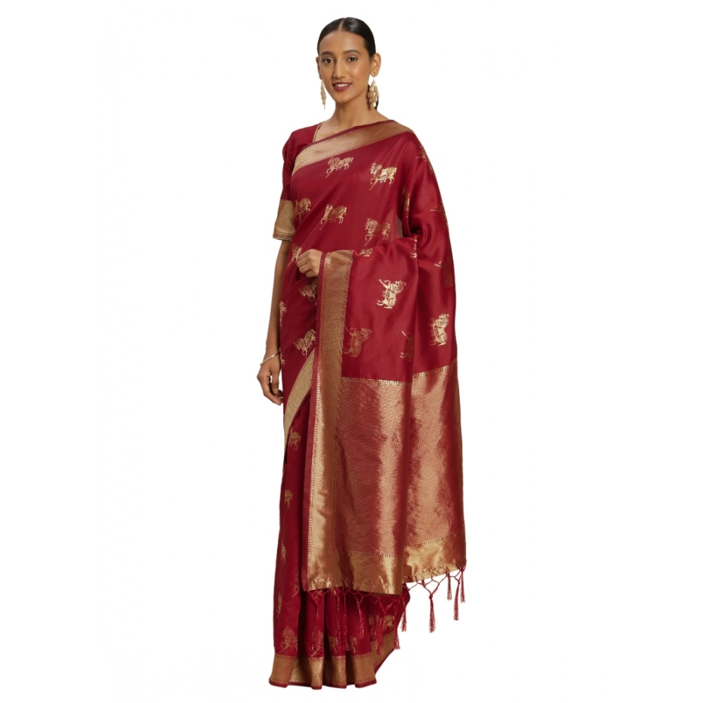 Femilyn Women's Banarasi Silk Saree (Red, 5-6mtrs)