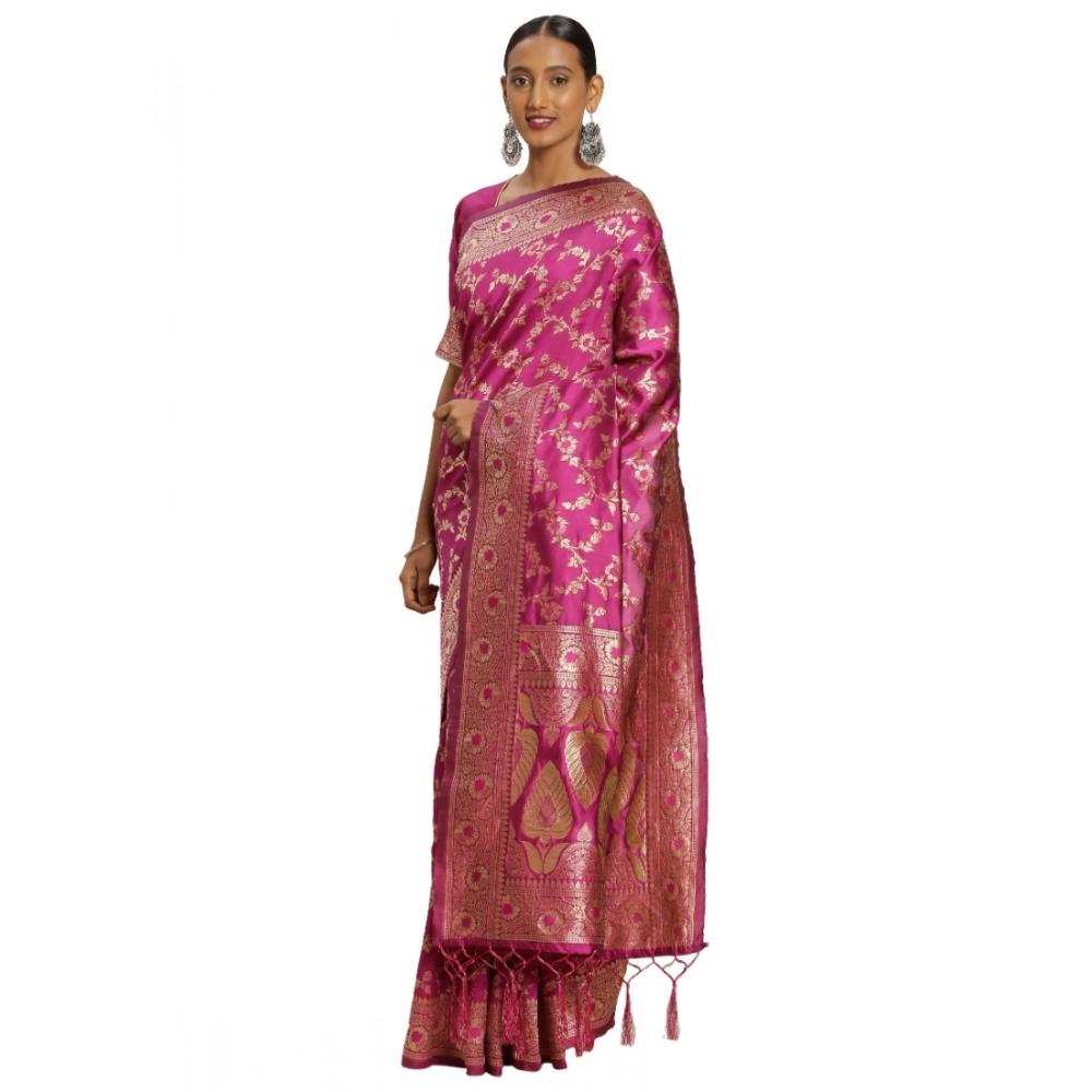 Femilyn Women's Banarasi Silk Saree (Pink, 5-6mtrs)