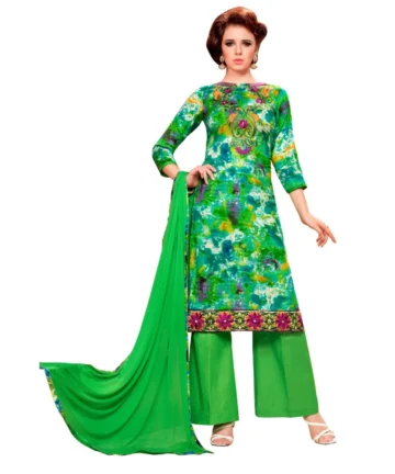 Femilyn Women's Glaze Cotton Unstitched Salwar Suit-Material With Dupatta (Green & Multi,2.3 Mtrs)