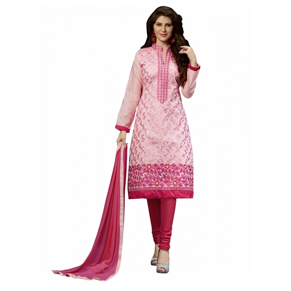 Femilyn Women's Chanderi Unstitched Salwar Suit-Material With Dupatta (Pink,2 Mtrs)