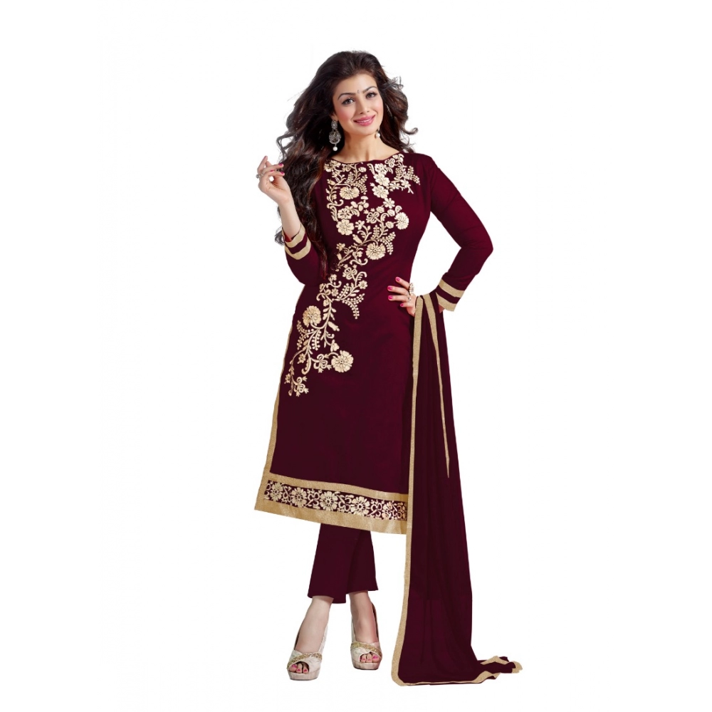 Femilyn Women's Chanderi Unstitched Salwar Suit-Material With Dupatta (Brown,2 Mtrs)