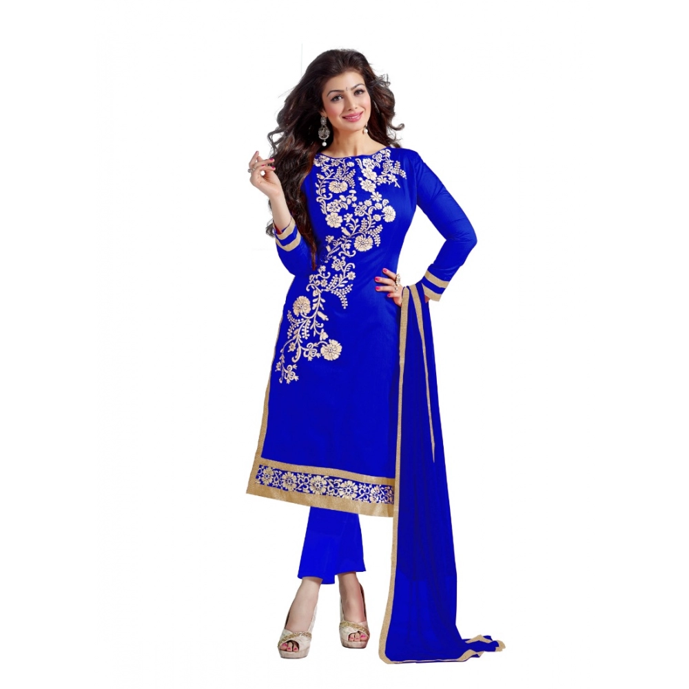 Femilyn Women's Chanderi Unstitched Salwar Suit-Material With Dupatta (Blue,2 Mtrs)