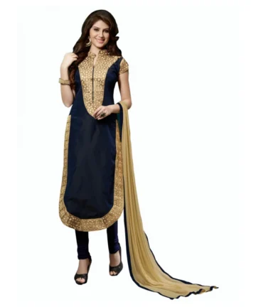 Femilyn Women's Chanderi Unstitched Salwar Suit-Material With Dupatta (Black,2 Mtrs)