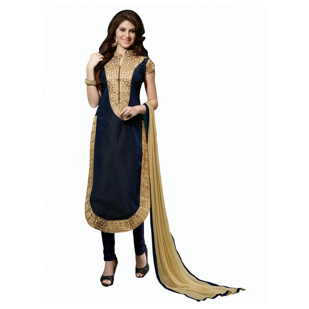 Femilyn Women's Chanderi Unstitched Salwar Suit-Material With Dupatta (Black,2 Mtrs)