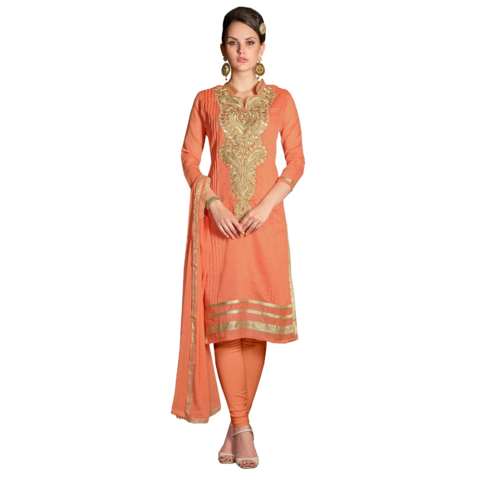 Femilyn Women's Chanderi Unstitched Salwar Suit-Material With Dupatta (Orange,2.2 Mtrs)