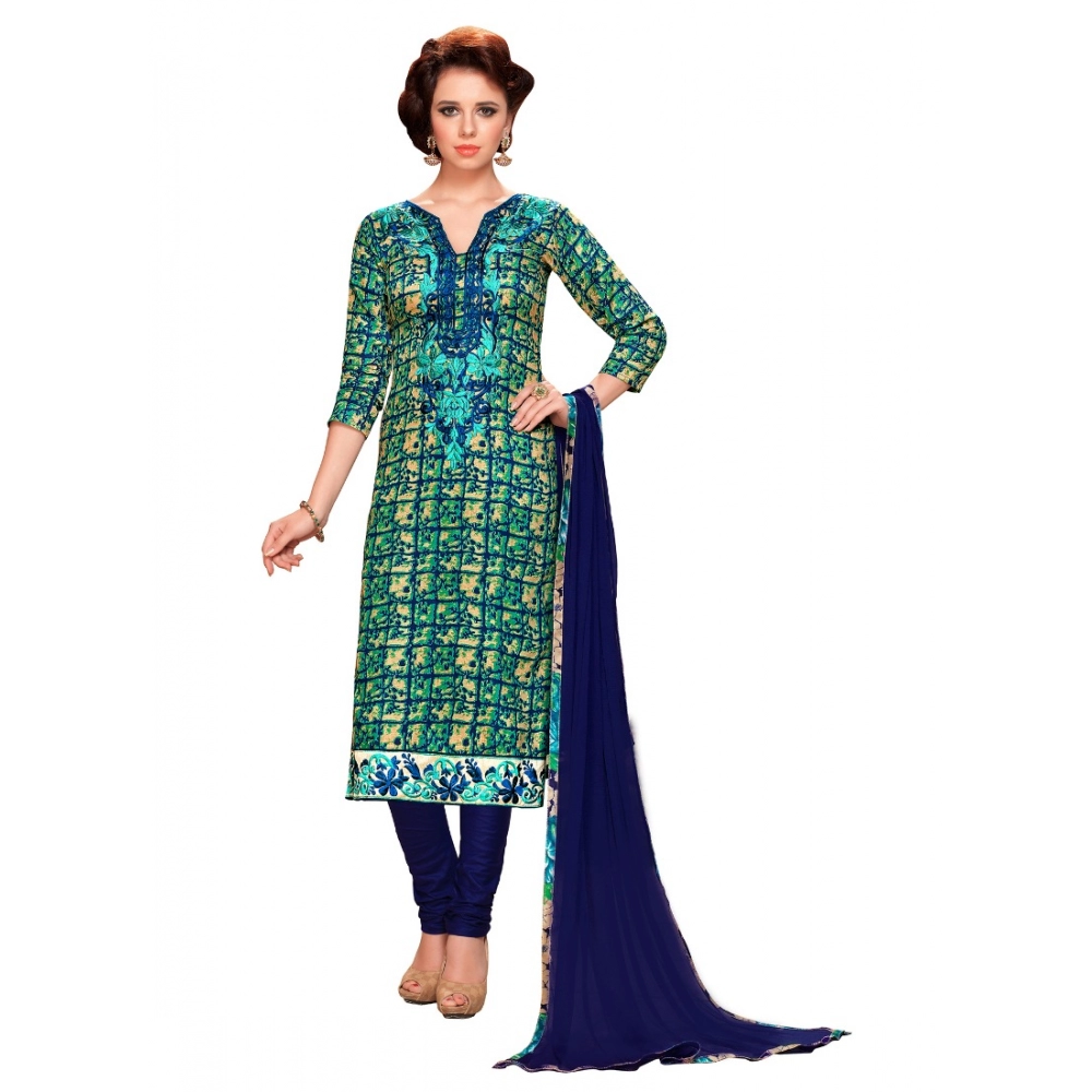 Femilyn Women's Glaze Cotton Unstitched Salwar Suit-Material With Dupatta (Blue & Green,2.3 Mtrs)
