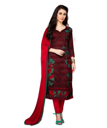 Femilyn Women's Cotton Unstitched Salwar Suit-Material With Dupatta (Dark Maroon,2.3 Mtrs)