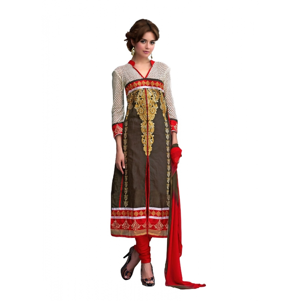 Femilyn Women's Glaze Cotton Unstitched Salwar Suit-Material With Dupatta (Brown,2.2 Mtrs)