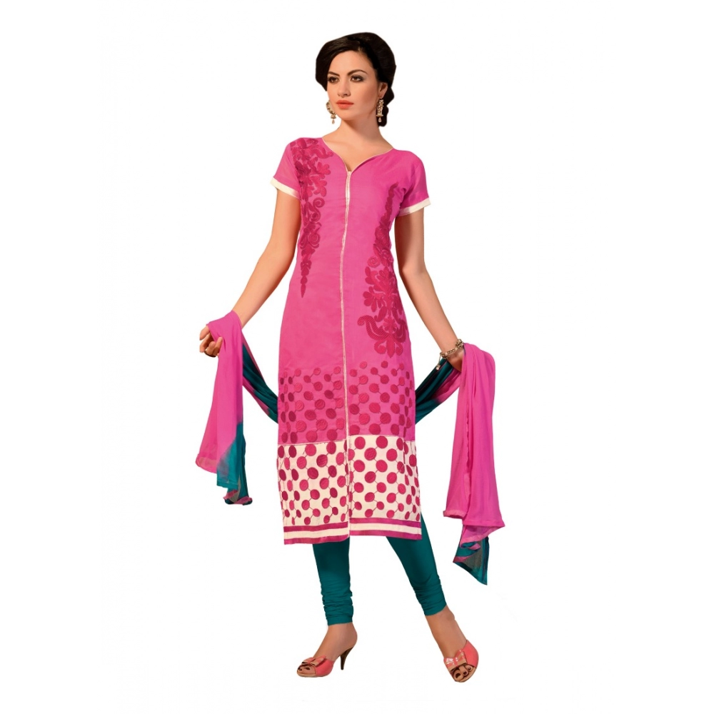 Femilyn Women's Chanderi Unstitched Salwar Suit-Material With Dupatta (Pink,2.2 Mtrs)