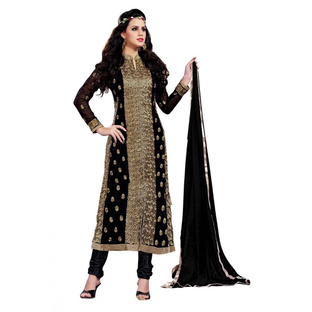 Femilyn Women's Georgette Unstitched Salwar Suit-Material With Dupatta (Black,2 Mtrs)