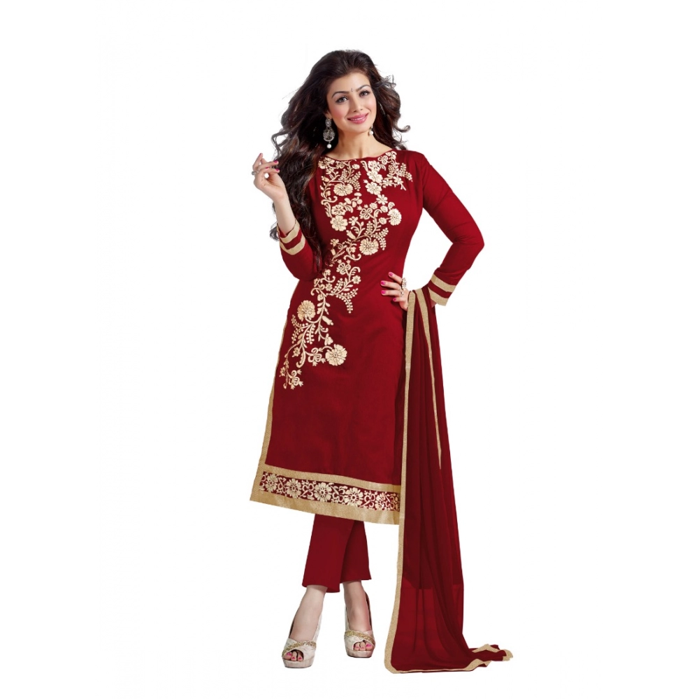 Femilyn Women's Chanderi Unstitched Salwar Suit-Material With Dupatta (Maroon,2 Mtrs)