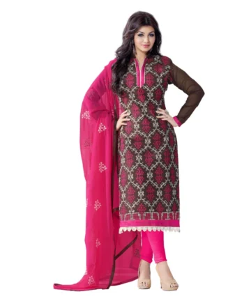 Femilyn Women's Chanderi Unstitched Salwar Suit-Material With Dupatta (Brown,2.2 Mtrs)